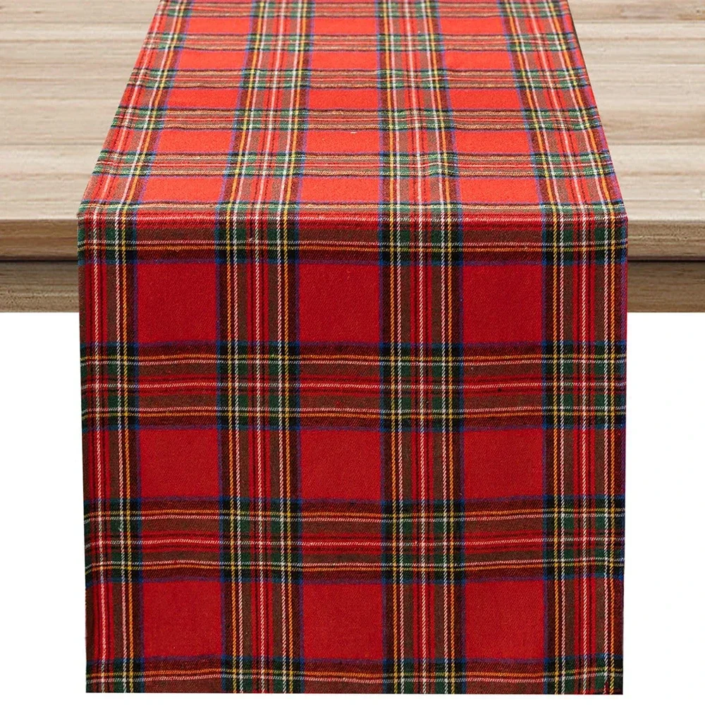 Christmas Check Table Runner Red Checkered Tablecover Family Dinner Plaid Tablecloth Farmhouse Gingham Home Decoration