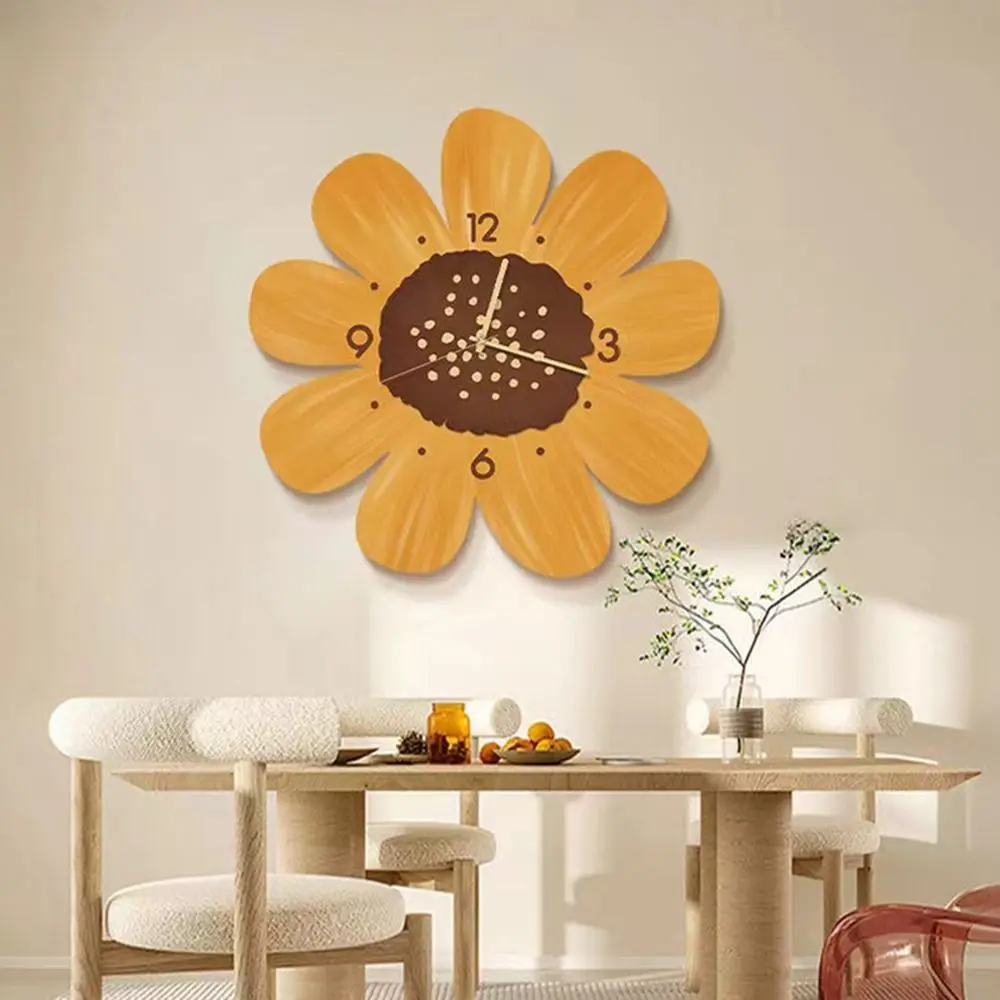 Silent 3D Flower Decors Wall Clock Warm Light Adjustable Hanging Clock with Light Decorative 3 Modes Luminous Wall Clock