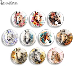 10mm 12mm 20mm 25mm 30mm 40mm 924 Horse Mix Round Glass Cabochon Flat Jewelry Finding 18mm Snap Button Charm Bracelet