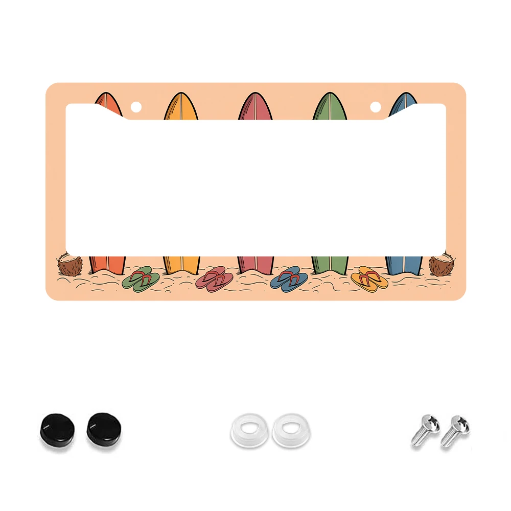 

Рамка номерного знака с 2 отверстиями в стиле ретро, пляжная тема, оранжевый цвет, с доской для серфинга и шлепанцами, алюминиевый материал, 6x12 I