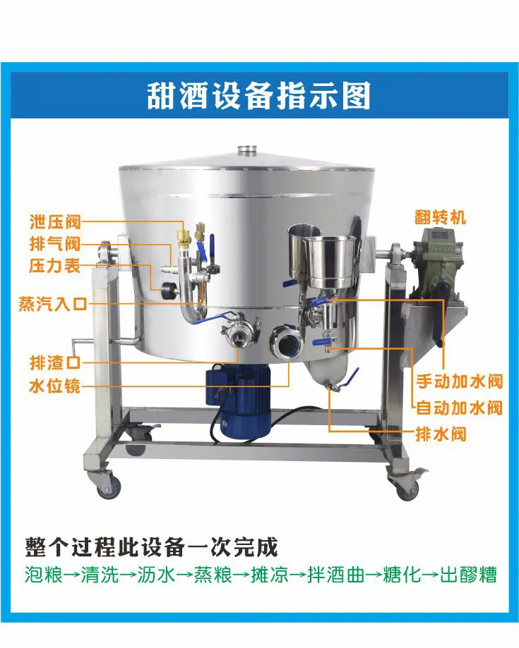 Mash lees sweet wine equipment, rice wine equipment, glutinous rice wine, steamed rice, mixed qutan cool