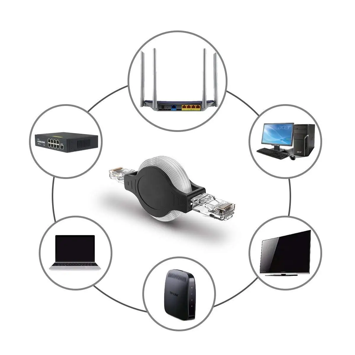 2 قطعة كابل إيثرنت قابل للسحب، كابل تصحيح شبكة Cat5e RJ45 بطول 1.5 متر، كابل LAN محمول لجهاز توجيه الكمبيوتر المحمول، 10/100 ميجابت في الثانية