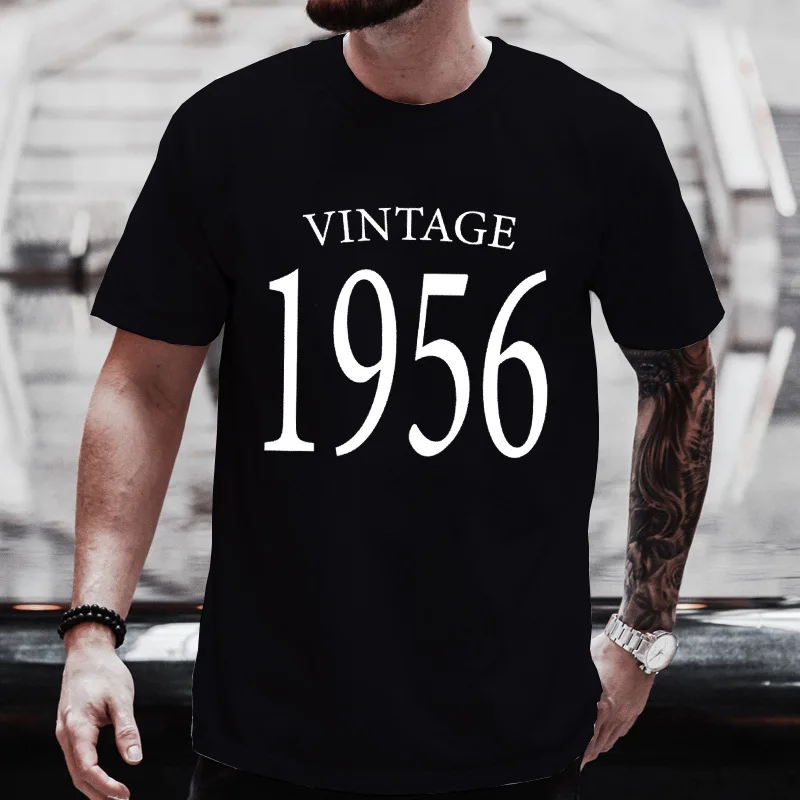 Mens Crew Neck T Shirt Vintage 1956 Born Year Graphic Tee Classic Birthday Retro Casual Short Sleeve Tops For Gift Wear