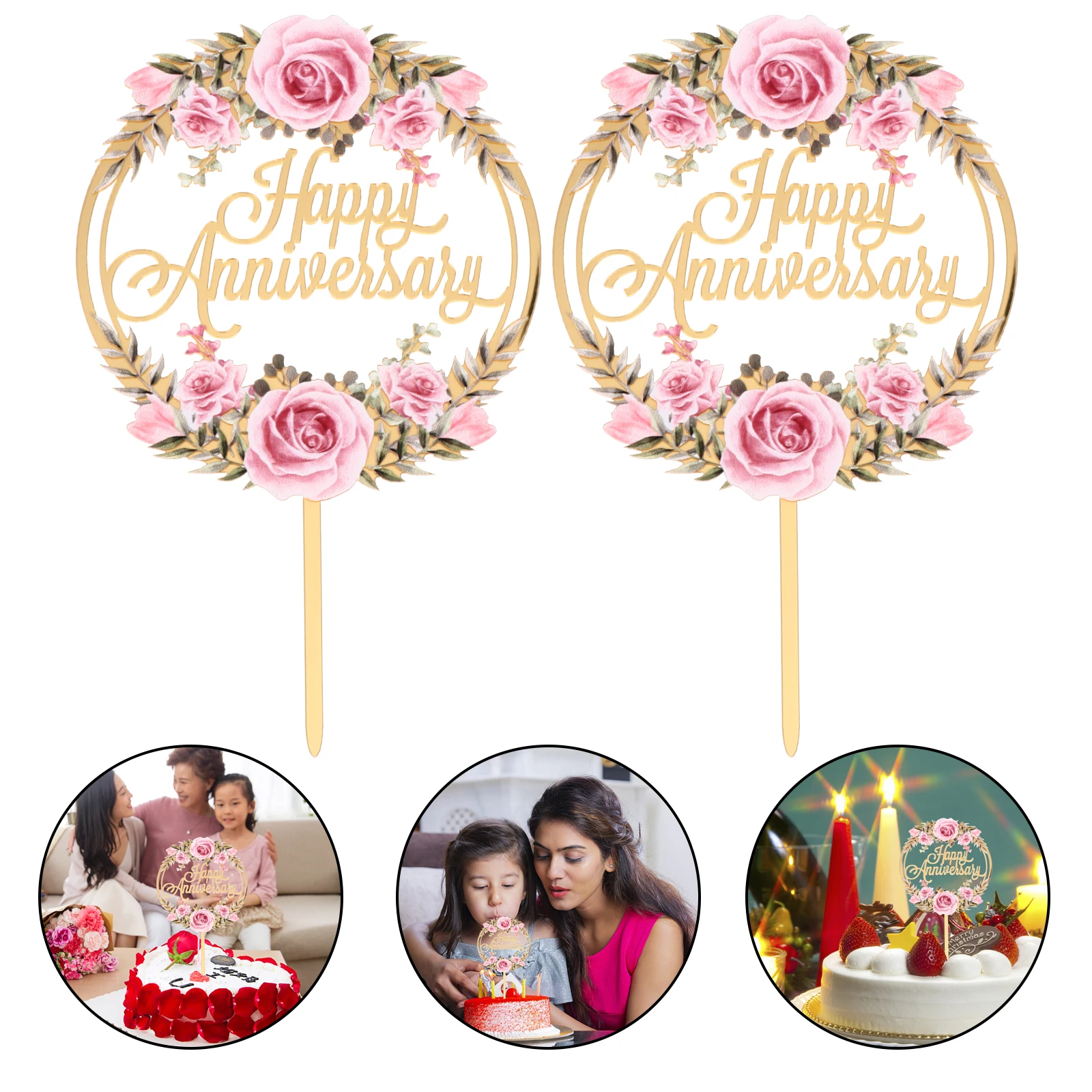 

2pcs Acrylic Cake Picks Anniversary Wedding Party Decorations Cupcake Fruit Dessert Toppers Flags Inserts For Special Occasions