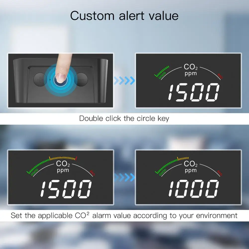 APP Control 1 Set Useful Black Color Carbon Dioxide Tester Backlight Design for Household