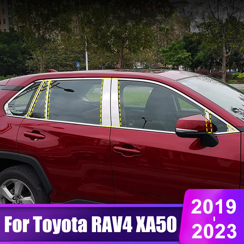 

For Toyota RAV4 XA50 2019 2020 2021 2022 2023 RAV 4 Hybrid Car Door Window B Pillar Posts Trim Cover Stainless Steel Accessories