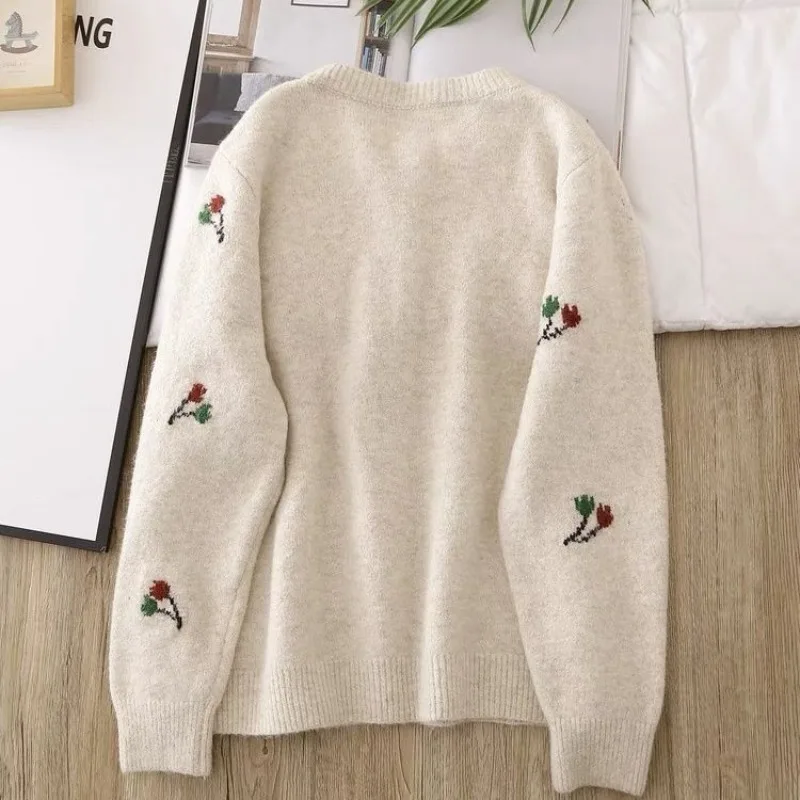 Cardigan Brodé pour Femme, Pull, Nouvelle Collection Automne Hiver