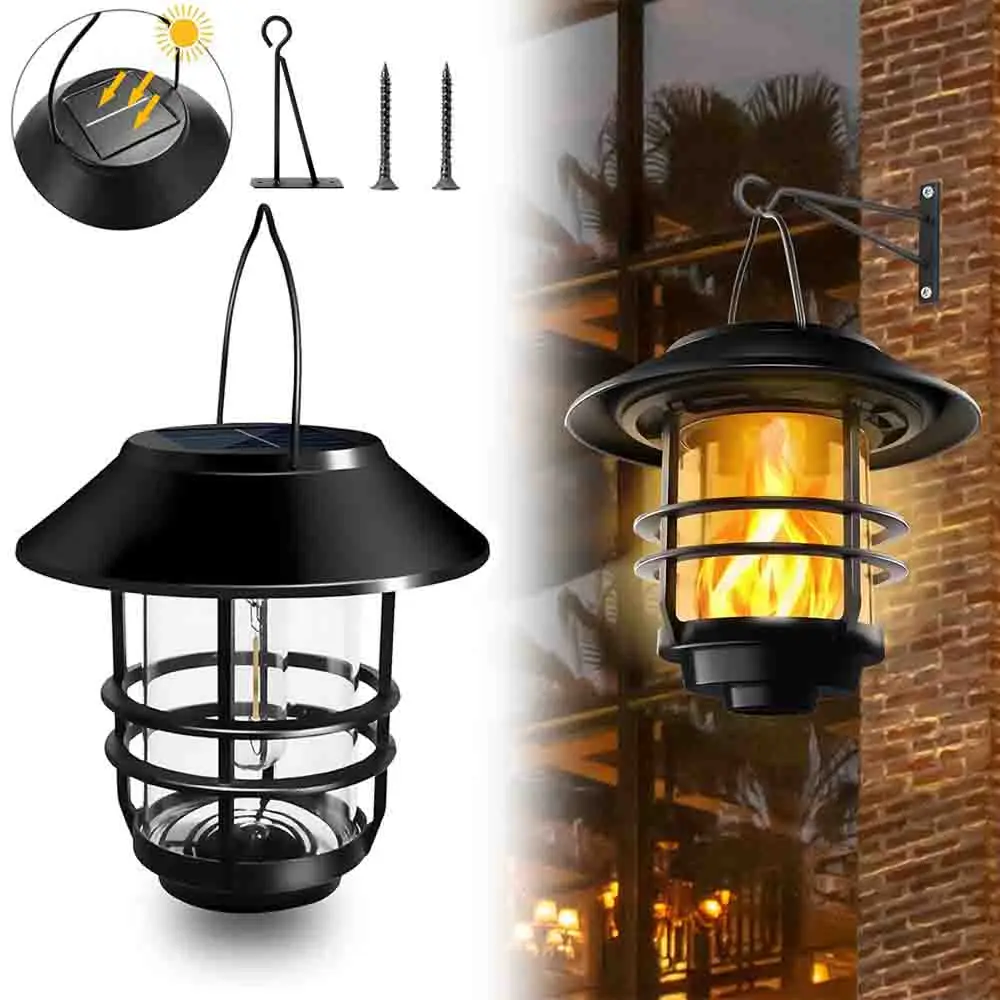 

Solar Wall Lantern Outdoor Flickering Flames Solar Sconce Light Outdoor Hanging Solar Lamp Wall Mount For Front Porch Yard