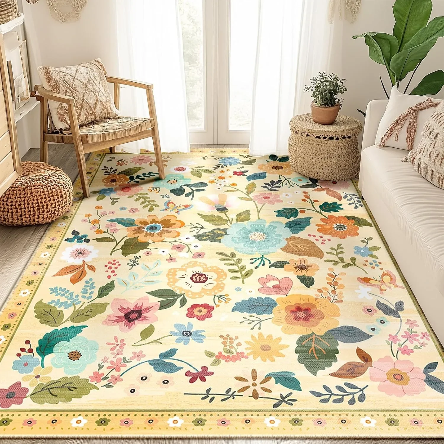 Living Room Carpet Luxury Floral Print Sofa Coffee Table Rug Machine Washable Foldable Bedroom Premium Plush Mat Ковер Tapis 러그