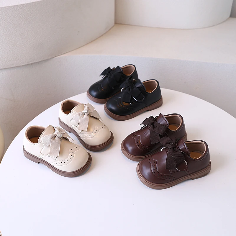 

Baby Girl Leather Shoes 2025 Autumn New Children's Bow Fashion Princess Shoes Retro British Style Soft Sole Girls Versatile