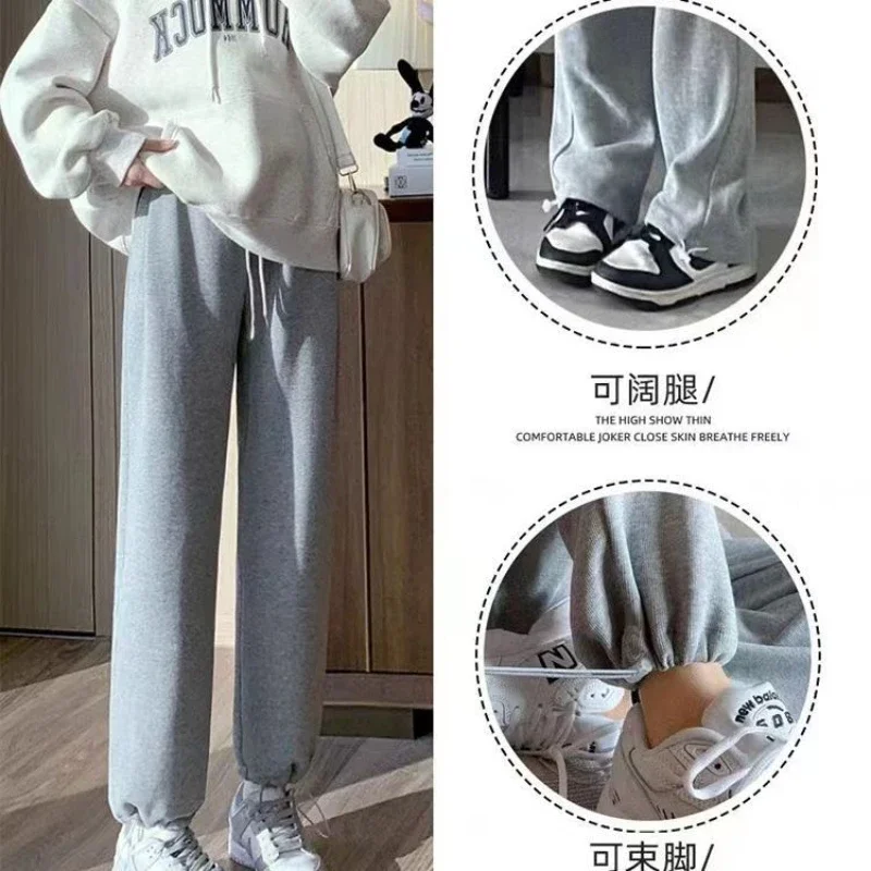 Winter Warm Women's Black Pants Wide Leg Sweatpants Winter Straight Pants Solid Plush High Waist Casual Women's Trousers