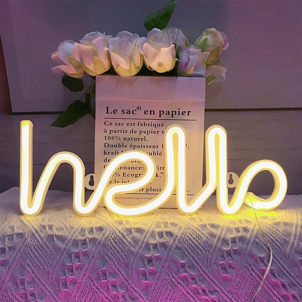 Hello Neon Shop Mall Cafe Restaurant Greeting Sign USB Powered LED Wall Light Home Decoration Party Window Shop Bar Night Light