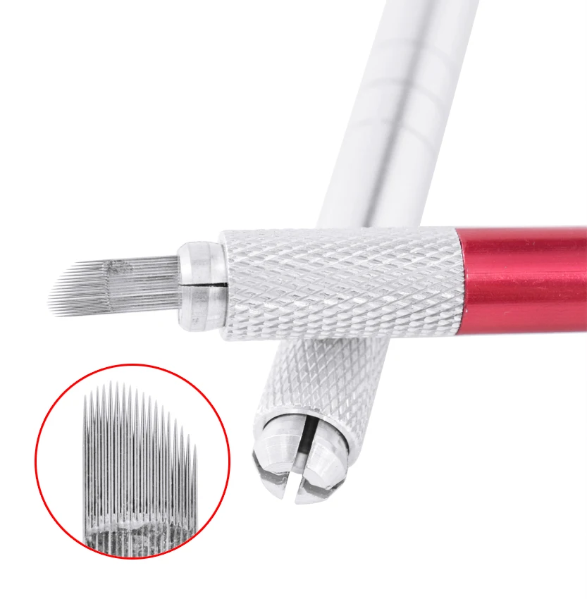 50 قطعة إبر التطريز المنحنية القابل للتصرف سلسلة Microblading التظليل مزدوج شقة تجميل دائم صفوف واحدة الثلاثي onal Bla