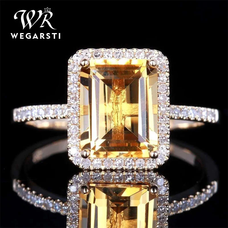 WEGARSTI  Natural Yellow Citrine Fashion Silver Ring For Women Wedding Engagement Rings Fine Jewelry Wholesale