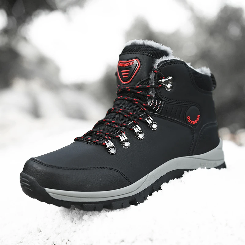 

Brand Men's Snow Boots Waterproof Sneakers Super Warm Plush Women Boots Outdoor Non-slip Couple Hiking Boots Work Shoes Winter