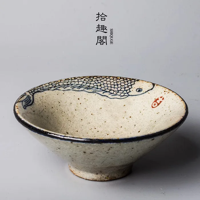 Antique Hand-Painted Tea C, Jingdezhen Creative Set, Ceramic Japanese Coarse Pottery Pu'er Bamboo Hat