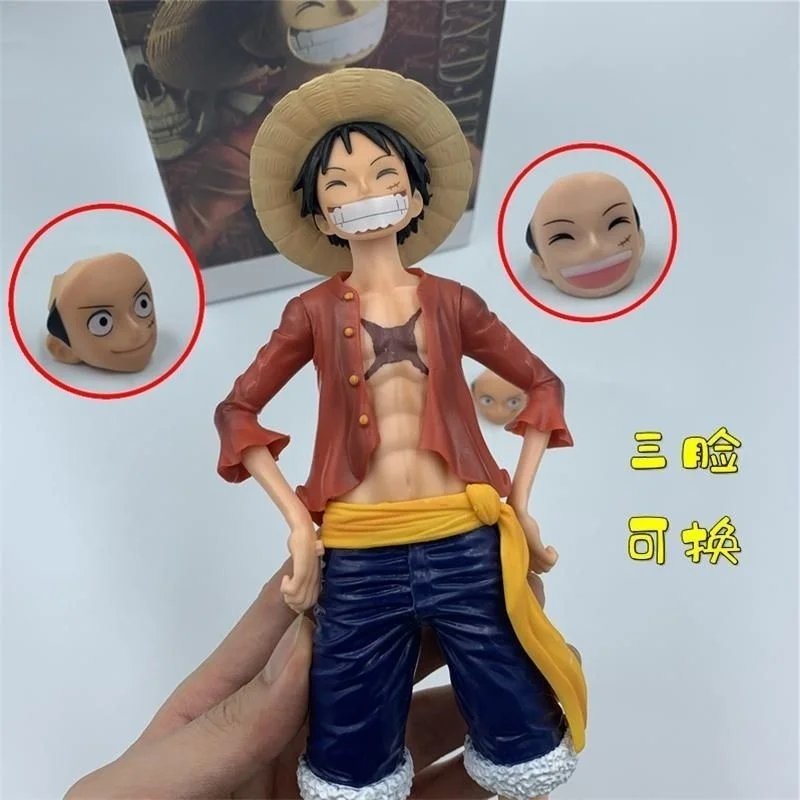 New One Piece King Luffy Smiley Face Luffy Mengqi D Luffy Dazu Stand Face Changing Doll Handmade Assembly Ornament Birthday Gift