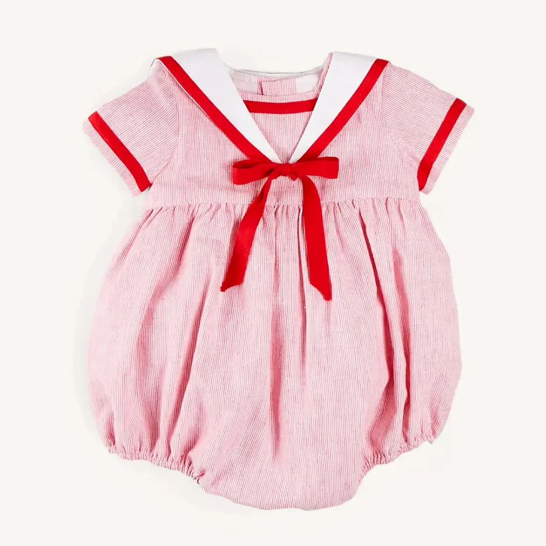 Cute Baby Girl Romper Striped Mariner Collar Short Sleeve Rompers 2-3 Years Onesie Summer Toddler 0-3 Months Clothes for Newborn