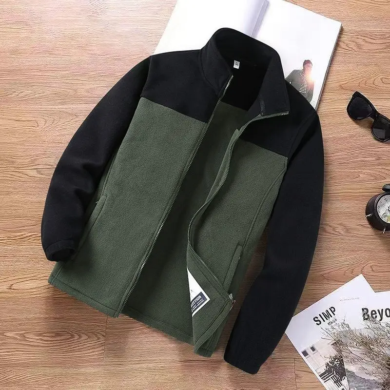 

2023 Men Autumn Winter New Soft Fleece Jackets Male Stand Collar Loose Patchwork Outerwear Men Thick Warm Casual Coats S63