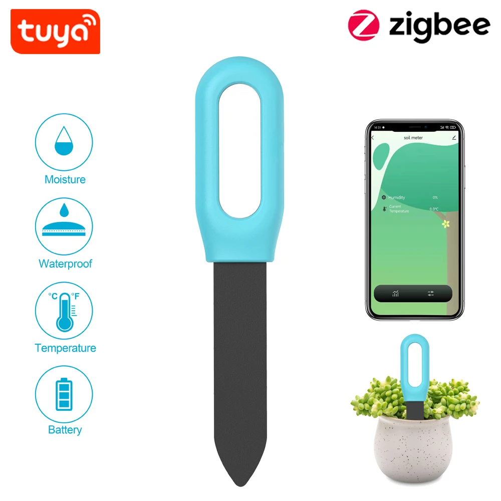 Tuya Smart Zigbee Soil Tester Temperature and Humidity Meter Waterproof Thermohygrometer Garden Automation Irrigation Detecto