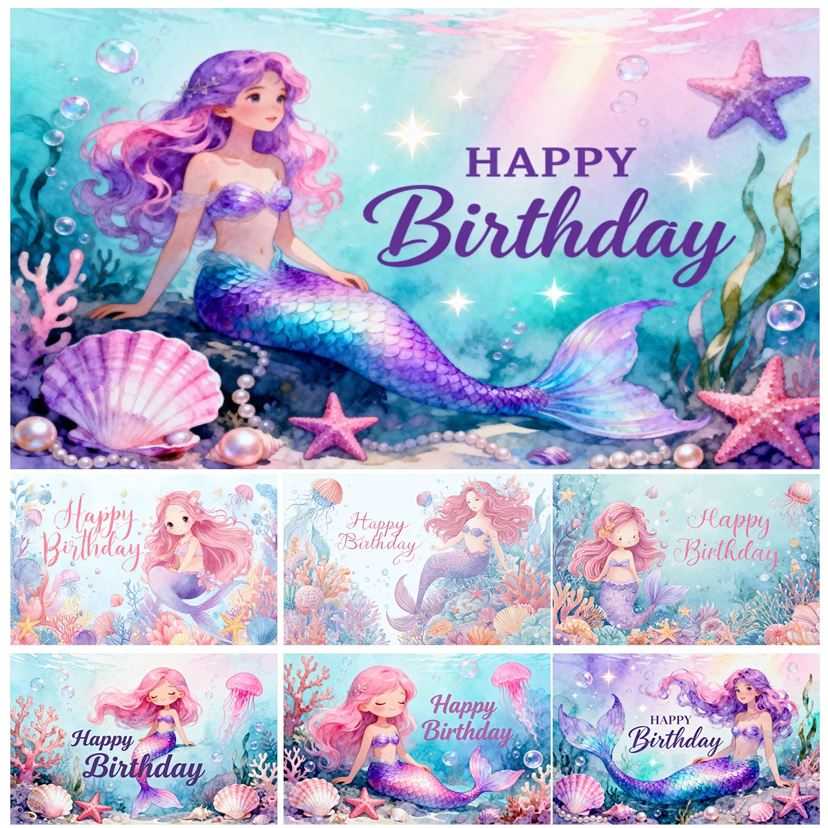 Mermaid Under The Sea Theme Birthday Party Photography Backdrop Underwater World Little Mermaid Kid Baby Shower Photo Background