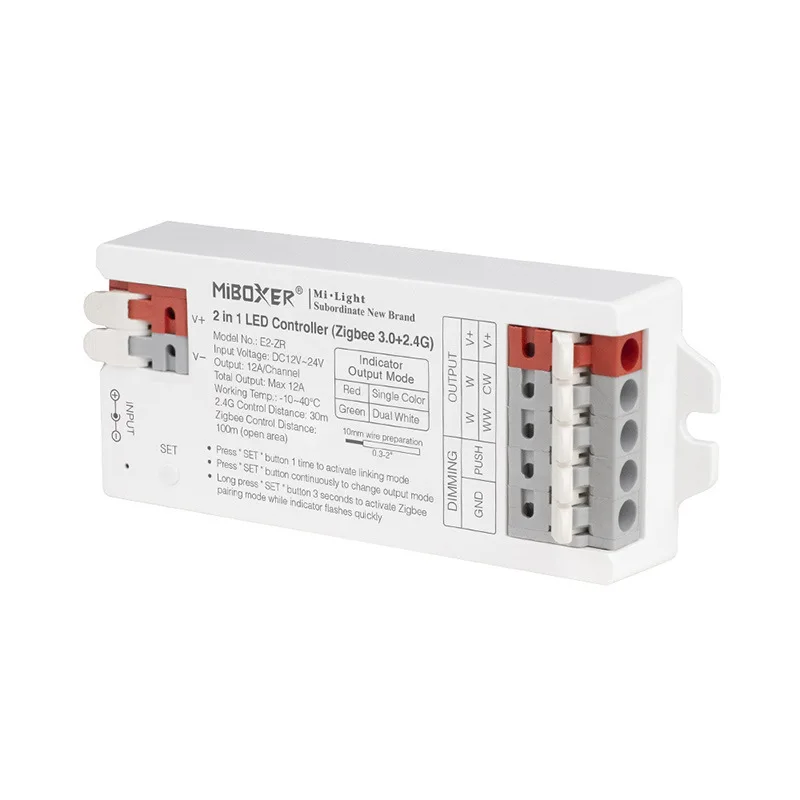 Miboxer-Zigbee 3.0 + 2.4G Fiação Instantânea sem Ferramenta Controlador LED, E2-ZR, E3-ZR, Cor Única, Dual Branco, RGB, RGBW, RGBCCT, DC12 ~ 24V