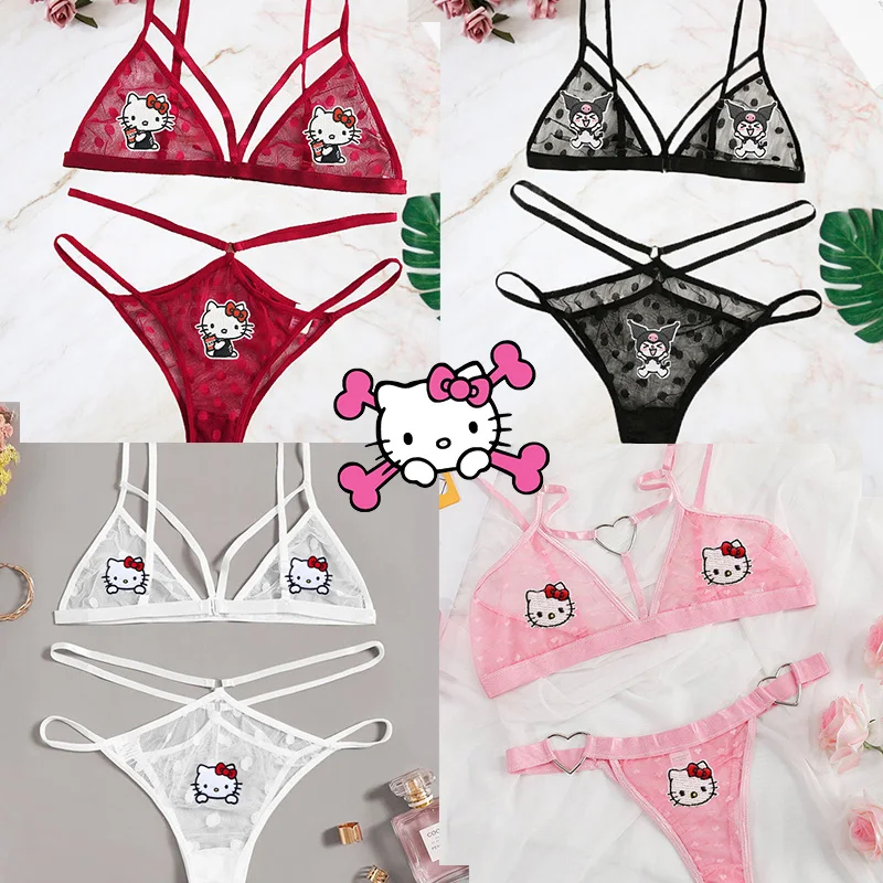 

Кружевное нижнее белье Hello Kitty, костюм, бриджи, удобные свободные, из чистого хлопка, без следов, женский аксессуар Home Fury