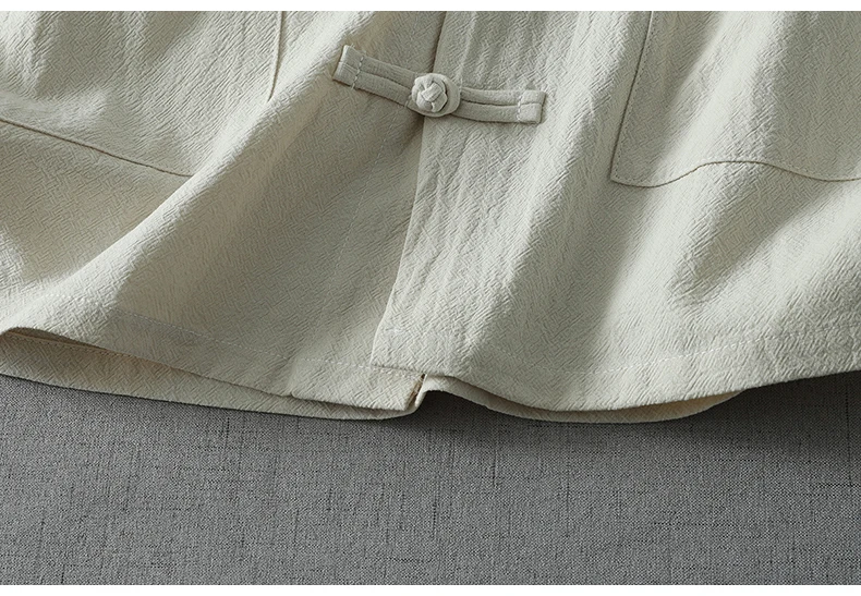 Chinese Style Casual Loose Short Sleeve Cotton Shirts Blouse Women Vintage Traditional Buttons Pockets Tops White Beige Clothing - view 6