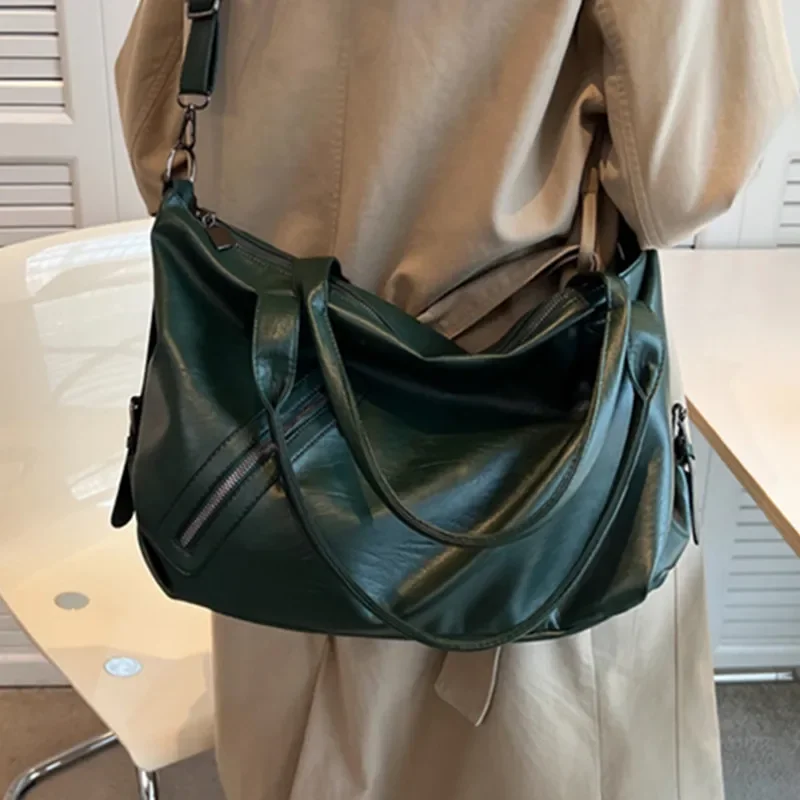 Women‘s Big Green Shoulder Bags Quality Soft Leather Tote Bag New Large Capacity Handbags Lady 2023 Casual All Match Shopper Bag