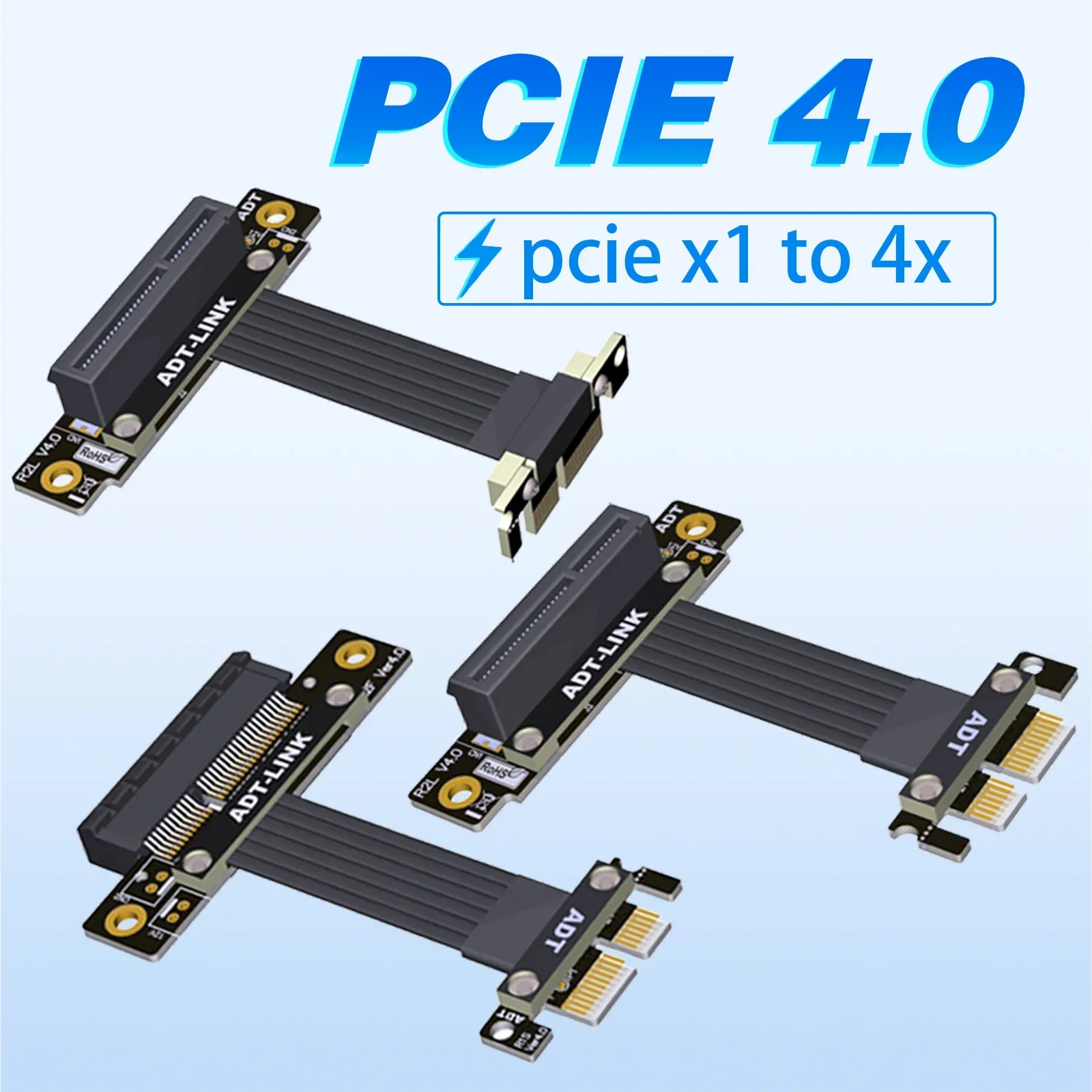 PCI-E 4.0 x4 Extension Cable x1 PCI Express 4.0 X1 To X4 Fold 90 270 180 Degree Riser Cable for PCIe X4 NVMe SSD, LAN, USB Cards