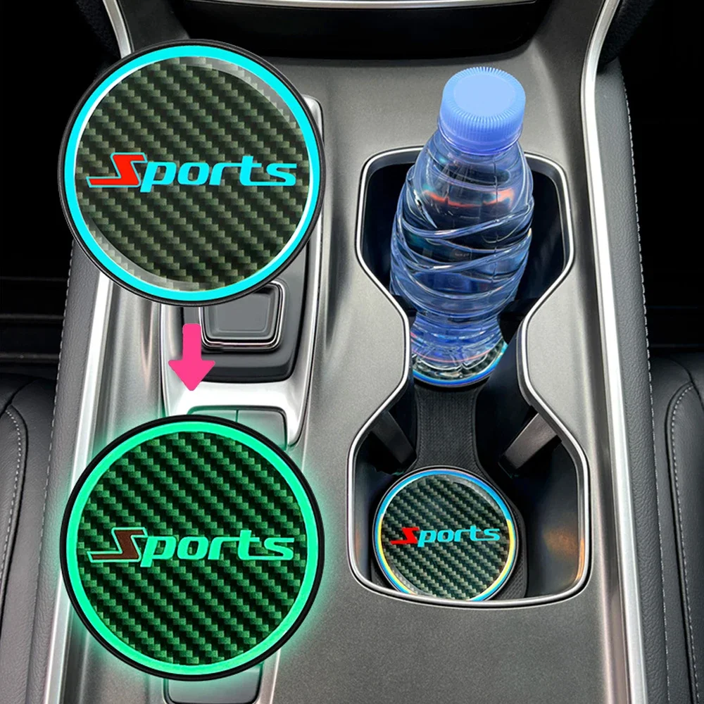 

2pcs Car Pad Coaster Decorative Cup Mat Car Armrest Storage Cup Pad Luminous Auto Cup Holder Mat Car Interior Accessories