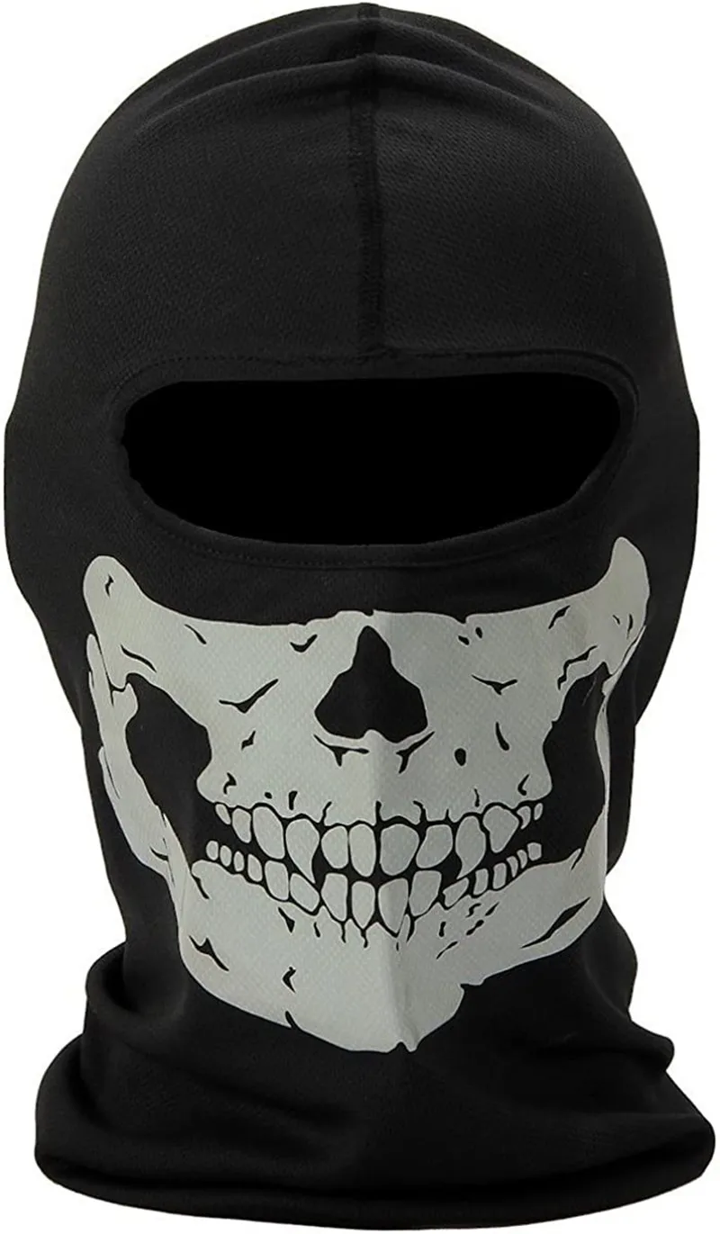 Black Ghosts Skull Full Face Mask, Windproof Ski Mask Motorcycle Face Tactical Balaclava Hood for Women Halloween Cosplay