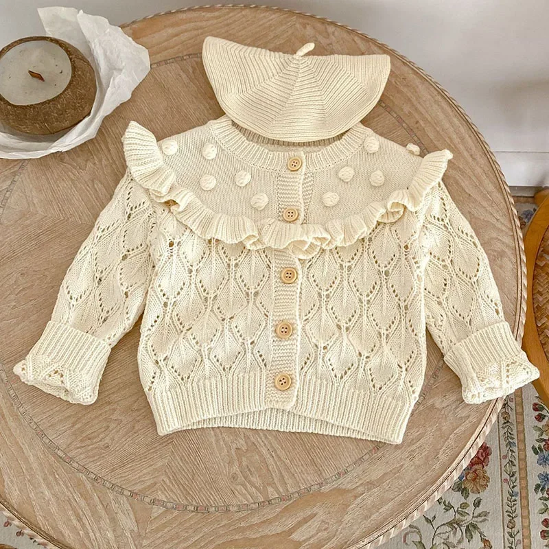 

2024 New Autumn Toddler Baby Girl Knitting Cardigan Long Sleeved Solid Color Newborn Baby Girls Sweater Coat Children Clothes