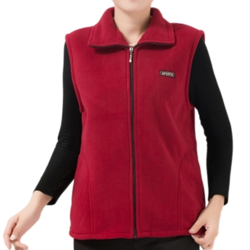 Autumn Winter Women Fashion Stand Up Polar Fleece Vest For Women\'s Solid Warm Lady Sleeveless Jacket