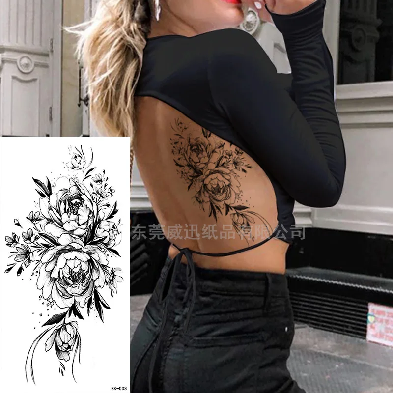 Skizze blumen skizzieren tätowierung rosen blüten schwarze und weiße blumen temporäre tattoos aufkleber größe: