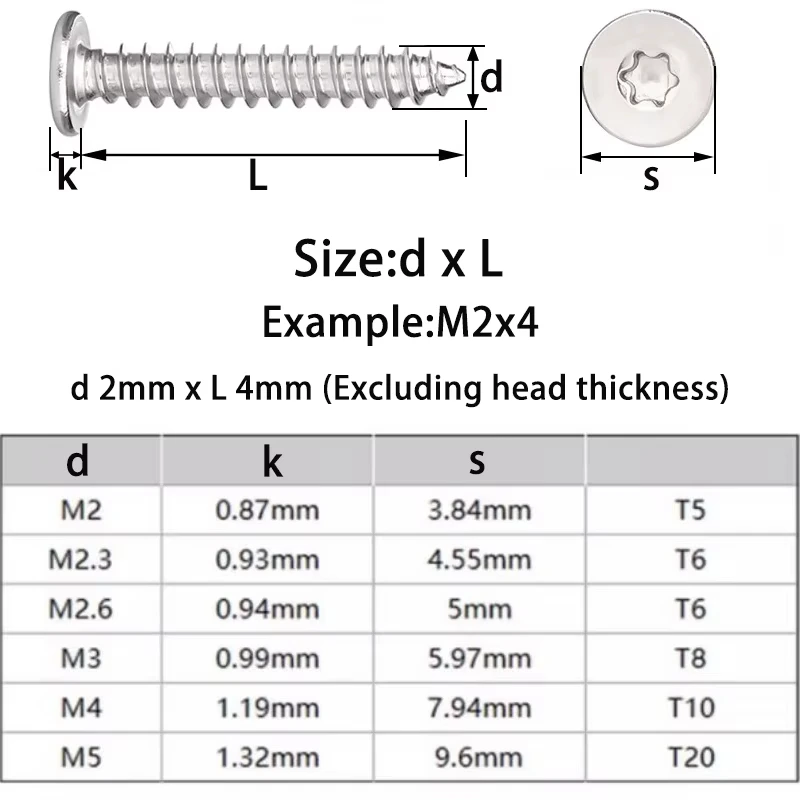 Wood Screws M2 M2.3 M2.6 M3 M4 M5 304 Stainless Steel Ultrathin Six Lobe Torx UltraThin Low Flat Wafer Head Self Tapping Screw