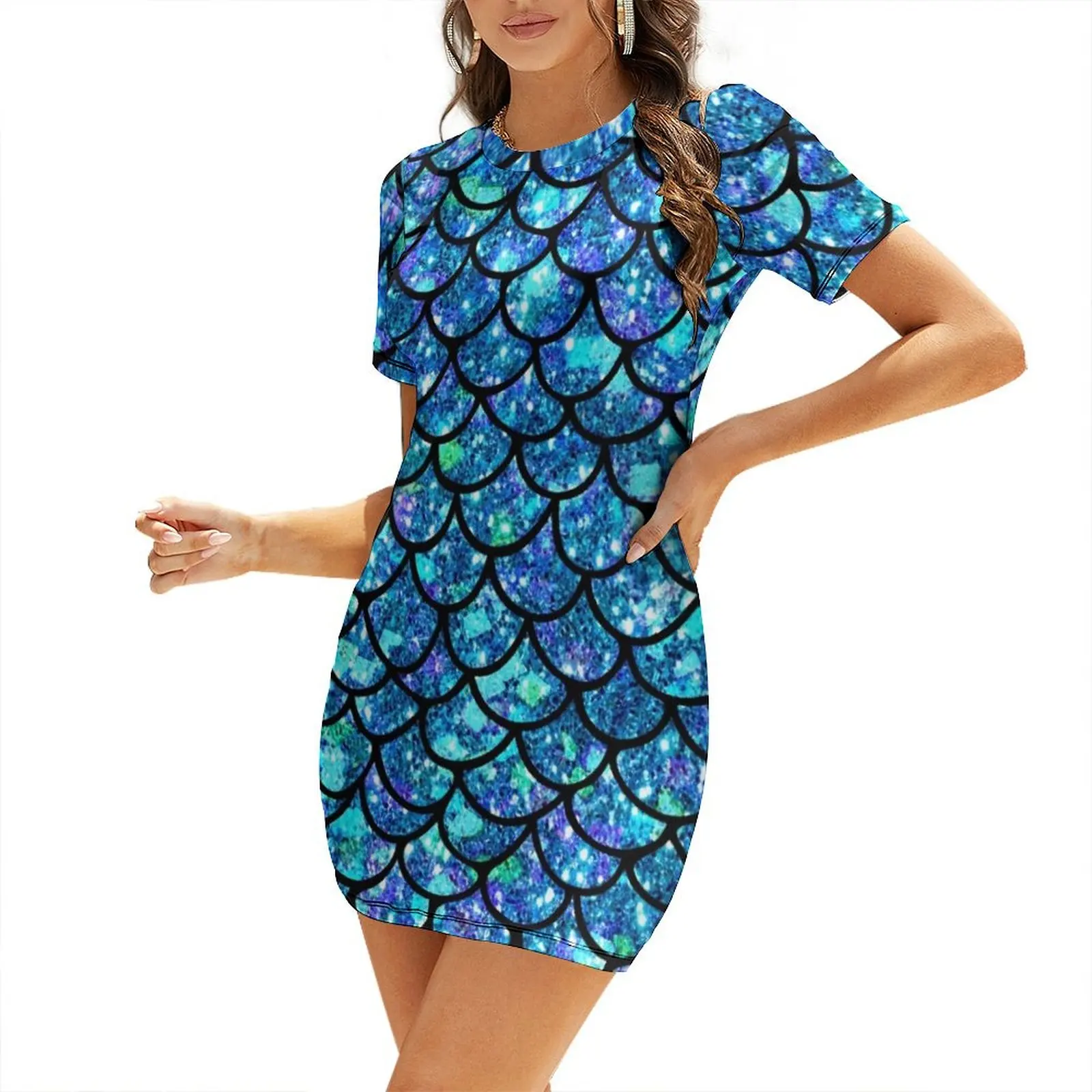 

Magical Sparkly Mermaid Scales Short Sleeved Dress dresses for womens elegant evening dresses for women 2025
