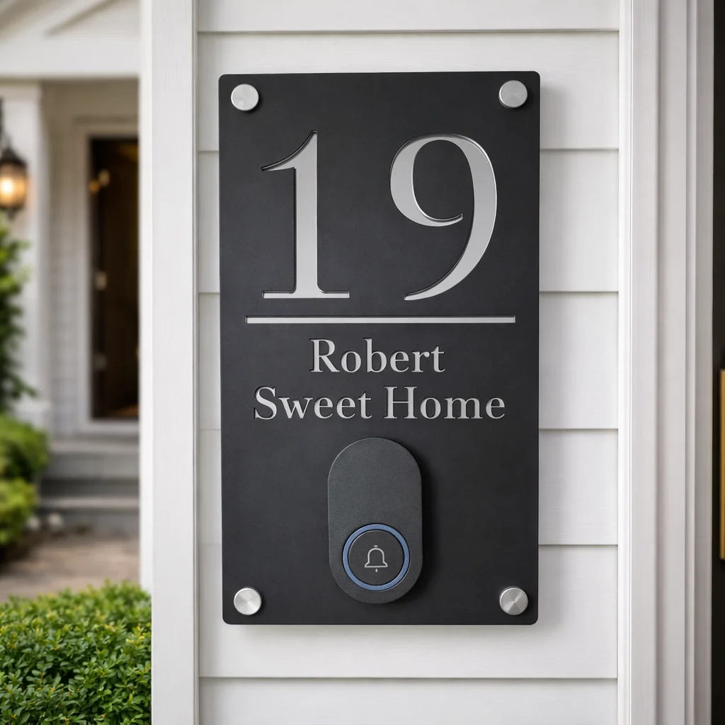 Personalized House Number Outdoor Signs with Doorbell Energy-Saving Waterproof Custom Home Decor Address Name Plaque Acrylic