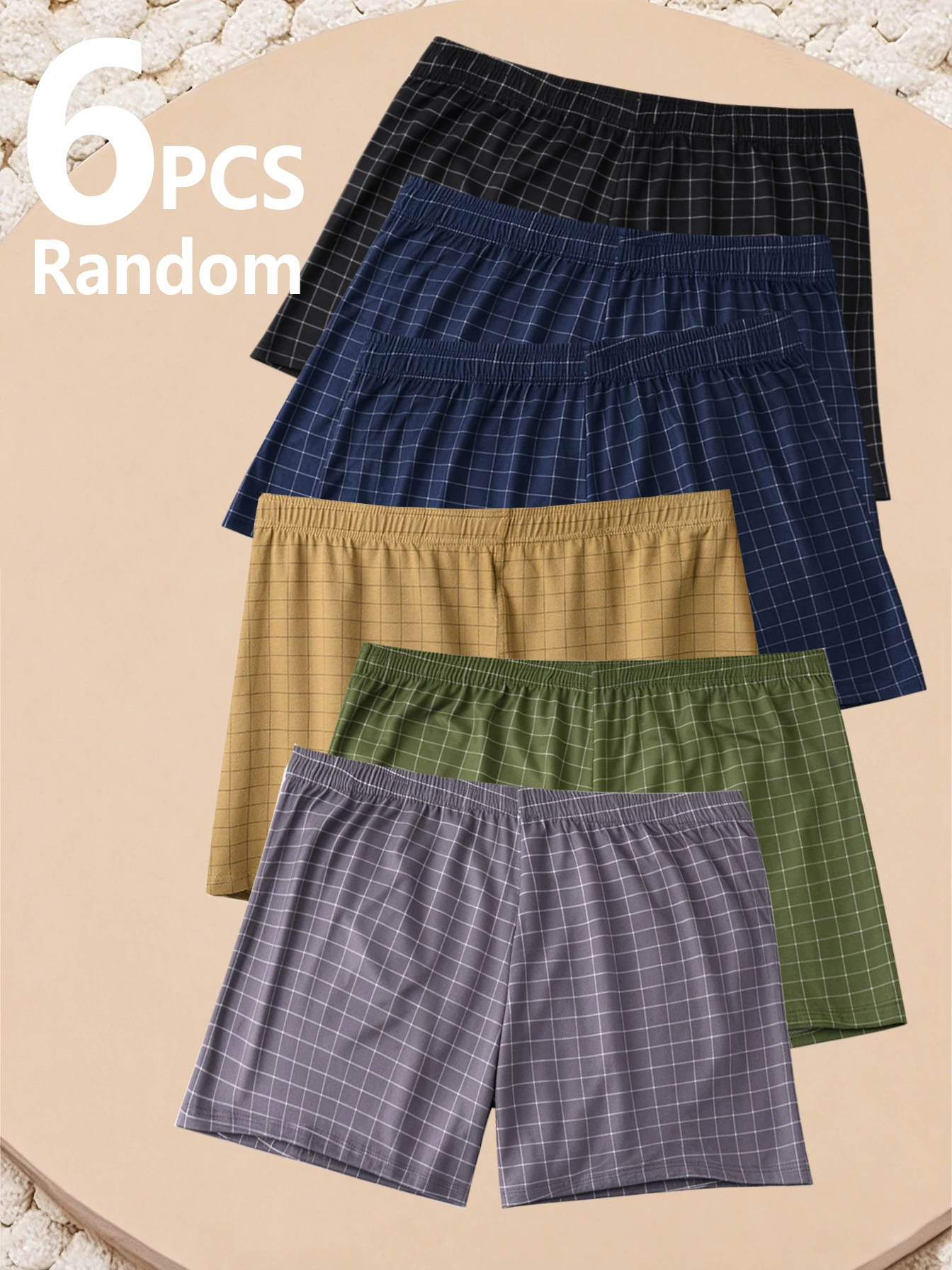 6PCS Random Plaid Printed Elderly Aro Pants Casual and Loose Men's Boxer Shorts Comfortable and Breathable Underwear