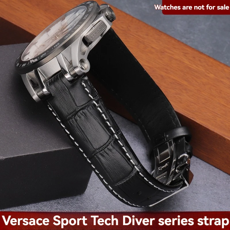 Para versace pulseira de relógio masculino fluororubber pulseira de relógio à prova dwaterproof água esporte verb0018 00218 pulseira de relógio de couro genuíno 24mm