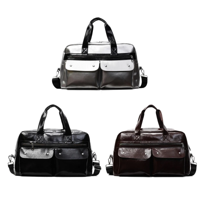 

H3CB Multi Compartment Gym Duffle Bag Large Capacity Water Resistant PU Shoulder Handbag Adjustable Strap For Sports Commuting