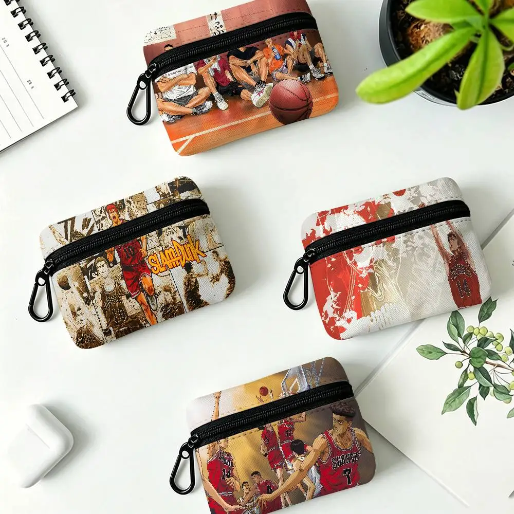 S-SLAMS D-DUNKS Anime Portable Oxford Cloth Coin Purse Alloy Carabiner Hook Small Zipper Pouch For Backpack Belt Daily