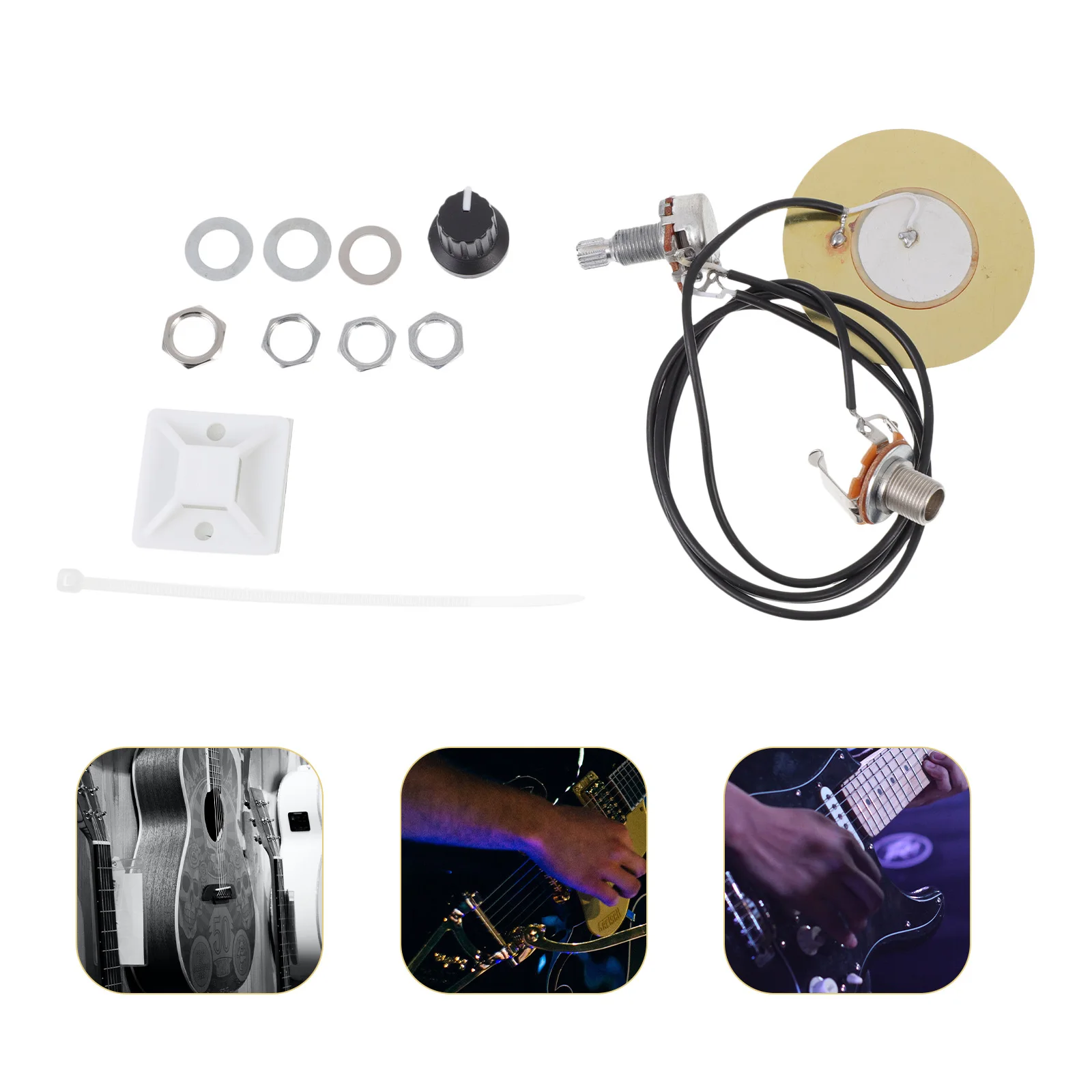 

1 Set Guitar Pickup Kit Self-Adhesive Acoustic Transducer With Cable Noise Reduction High Performance Tone Tuning Tool Durable