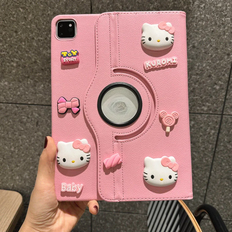 

HelloKitty Case for Ipad 2025 A16 11th 11in Cartoon Kitty Cat Case for 10th 10.9in 9th 10.2in Cases Mini6 7 Pink Case Girls Gift