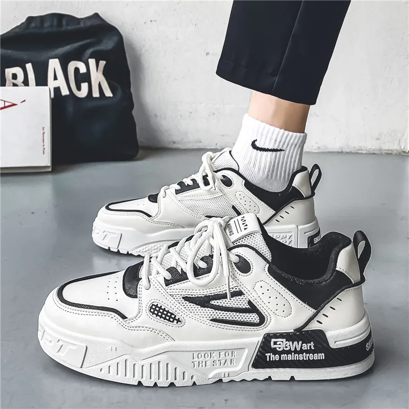 Fashion Men's Shoes Casual White Skateboard Shoes Summer Popular Versatile Sneakers Mens Thick Sole Breathable Korean Board Shoe