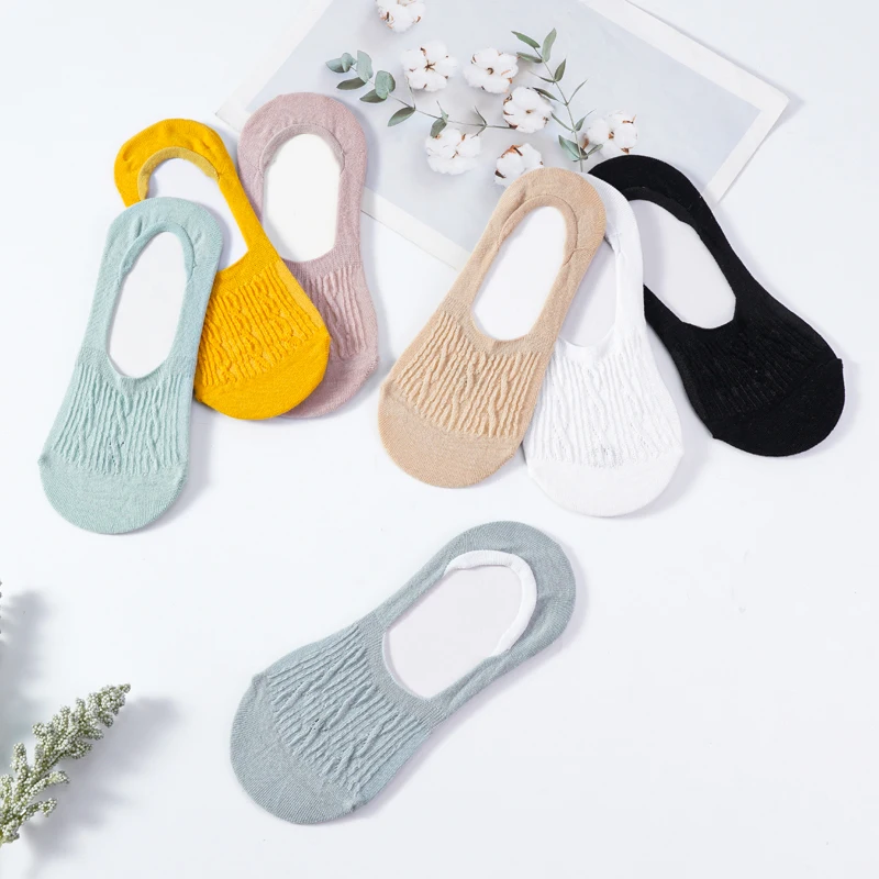 New Women Casual Breathable Ankle Boat Socks Girls Fashion Invisible Non-slip Cotton Crew Socks Low Cut Candy Color 5 Pairs