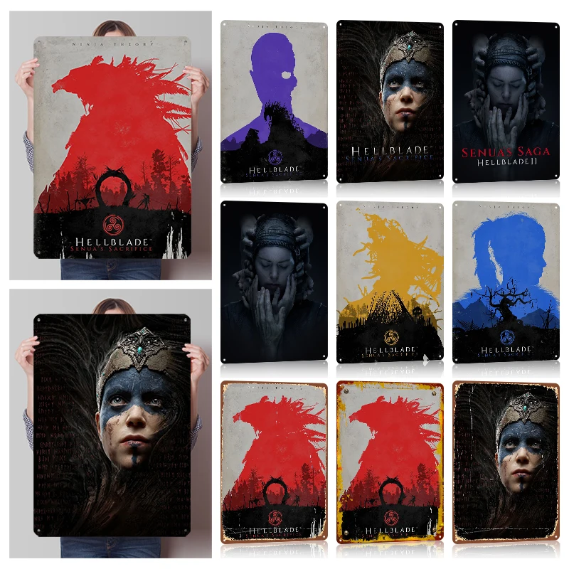 Hellblade Gedruckte Poster, anpassbare Wandkunst, Retro-Vintage-Metallblechschilder für Zuhause, Zimmer, Garage, Dekoration, Gaming, Hausdekoration