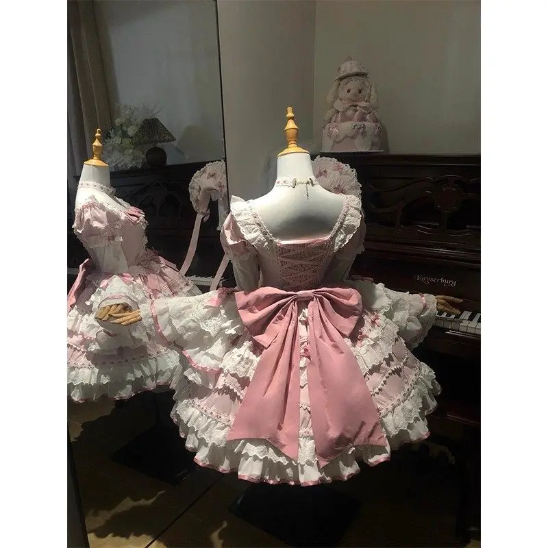 

Pink Gorgeous Elegant Long Sleeve OP Vintage Lolita Dress for Women Flared Sleeve Lolita Cute Girl Princess Dress