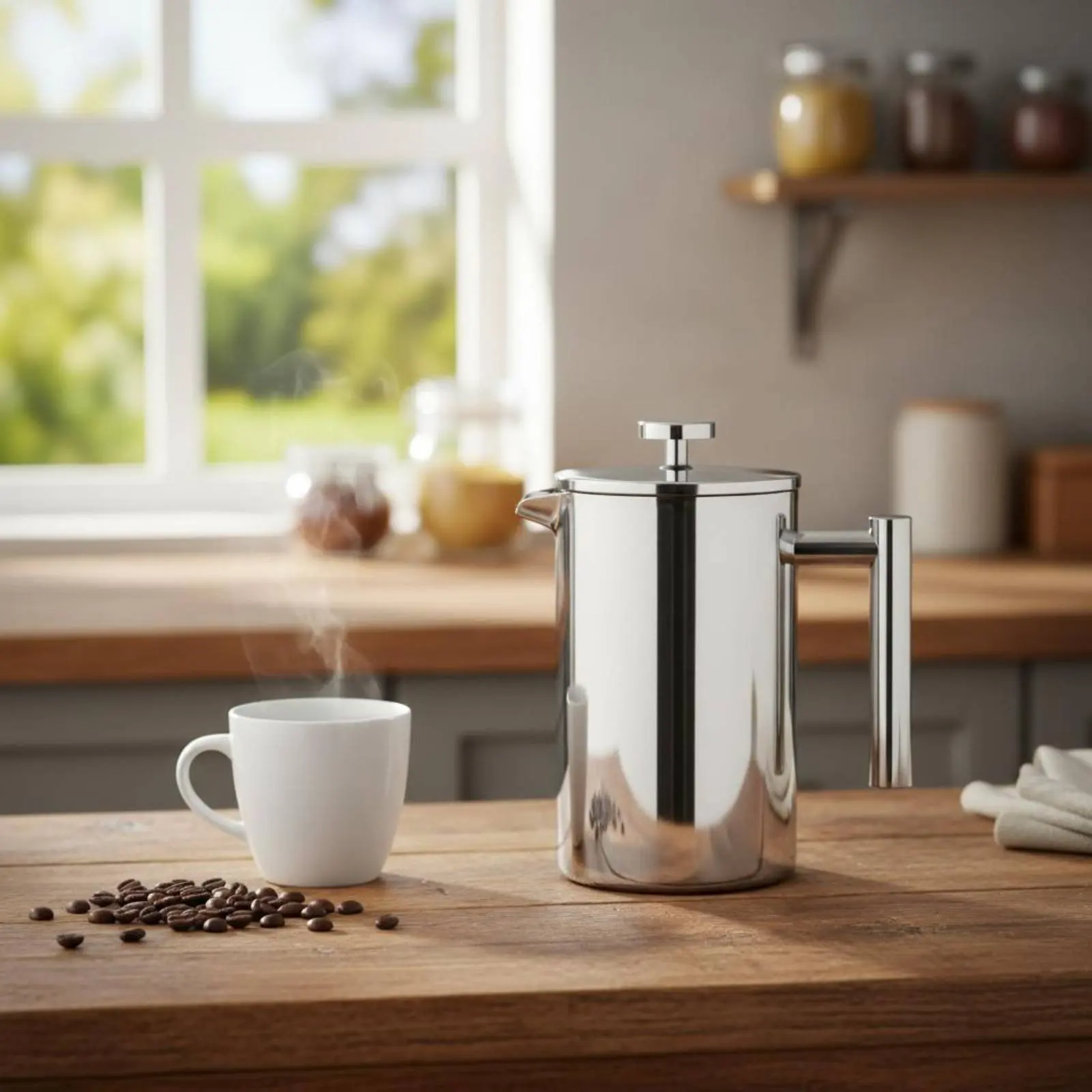 

Stainless Steel Coffee Press Large Capacity Coffee Press Coffee Brewer Double Wall Coffee Pot 2-in-1 Function Milk Frother