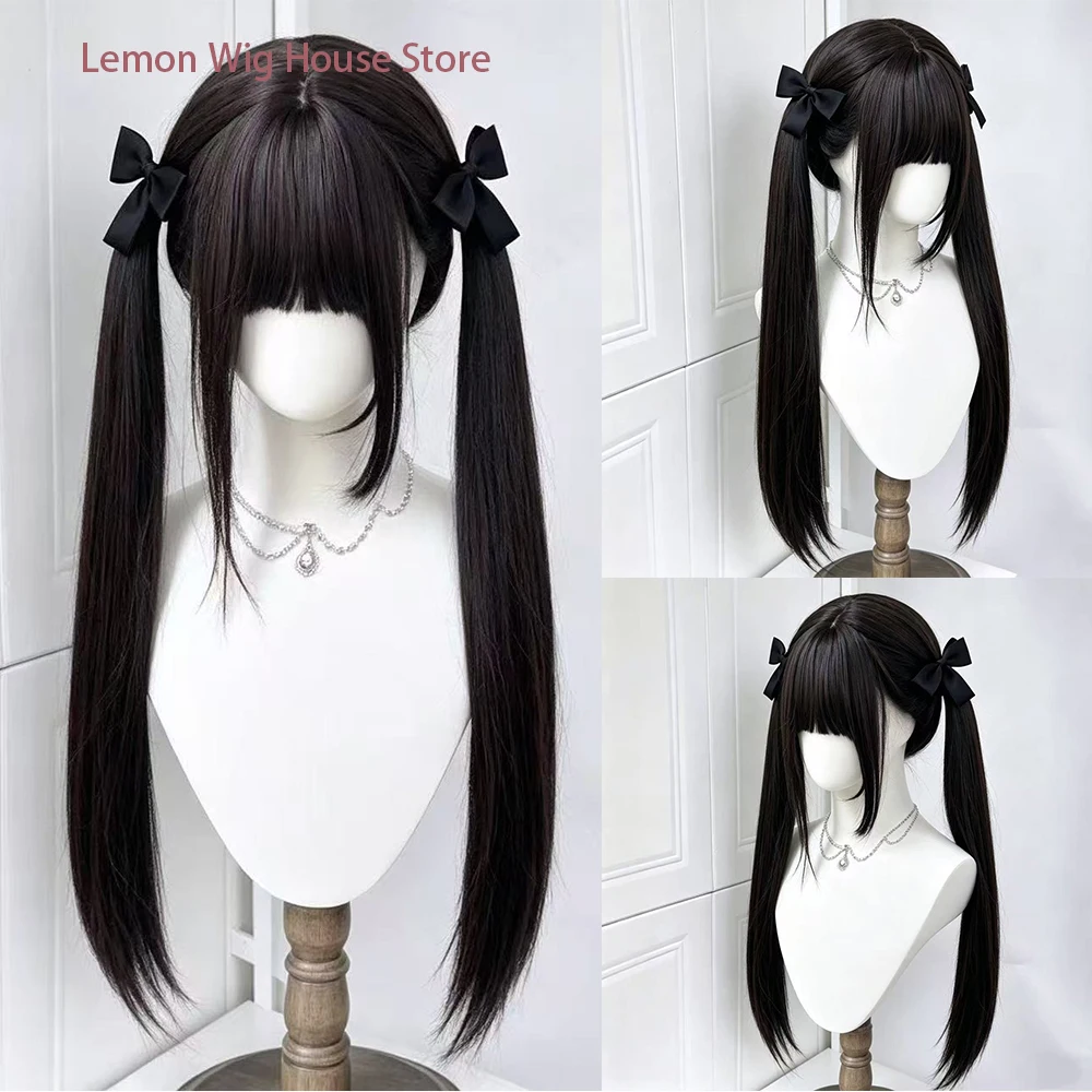 

Long Black Synthetic Wig with Bangs High-Layered Wigs for Women's Daily Cosplay Wig Long Straight Hair Lolita Wig Heat Resistant